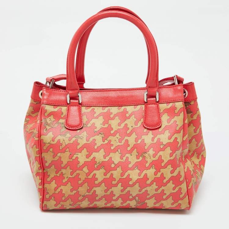 Pre Owned Alviero Martini 1A Classe Beige/Red Geo Print Coated Canvas and Leather Tote