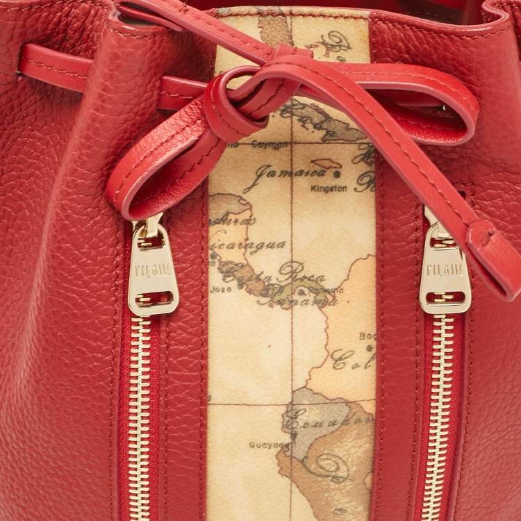 Pre Owned Alviero Martini 1A Classe Dark Red Leather Small Geo Bucket Bag