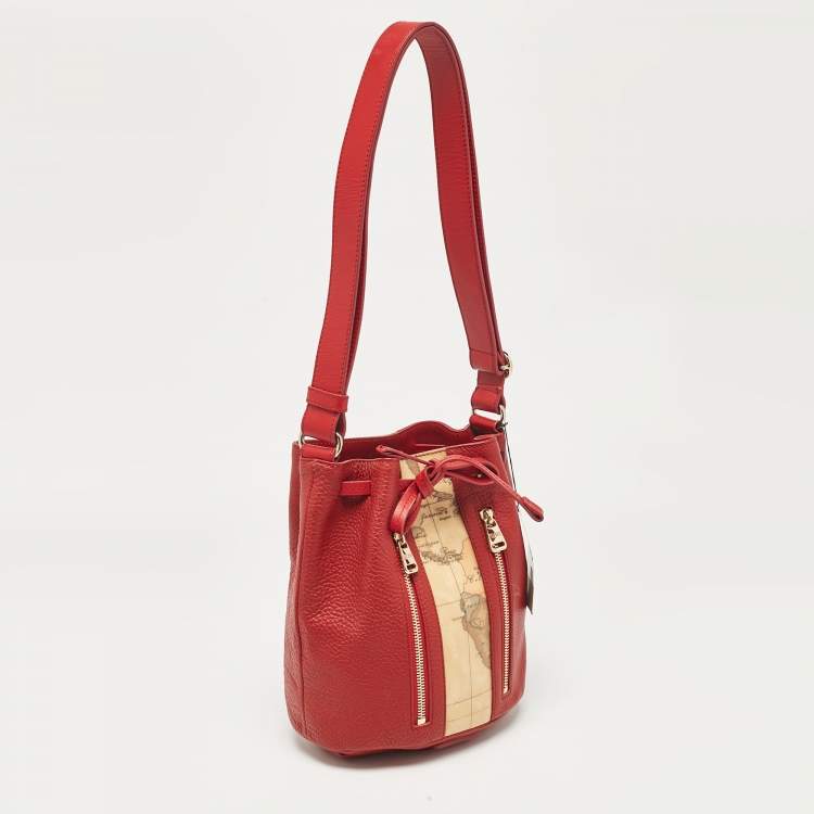 Pre Owned Alviero Martini 1A Classe Dark Red Leather Small Geo Bucket Bag