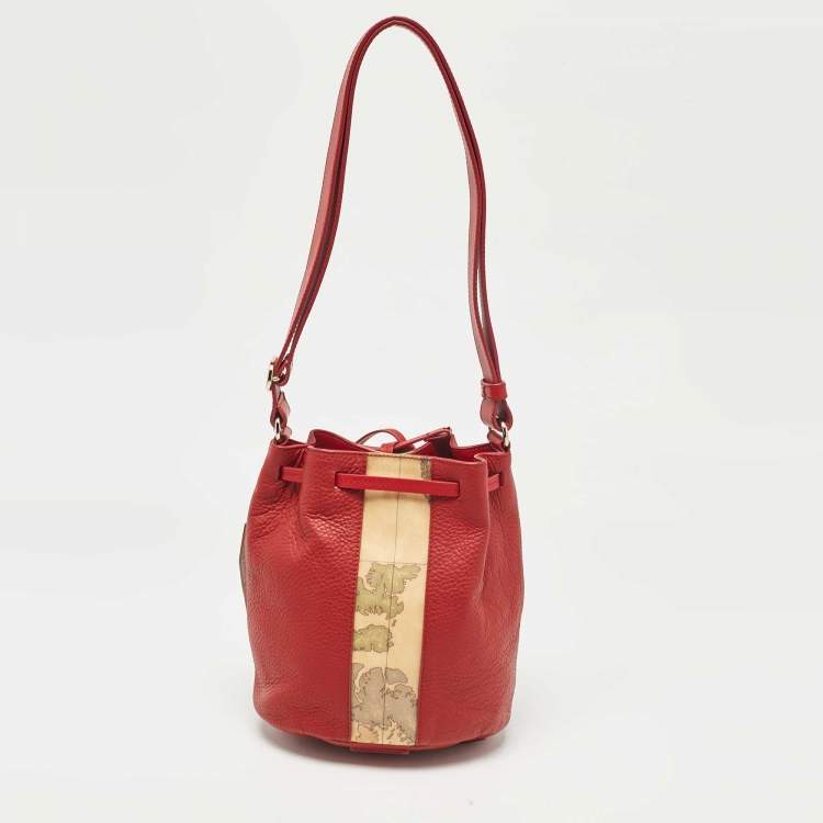 Pre Owned Alviero Martini 1A Classe Dark Red Leather Small Geo Bucket Bag