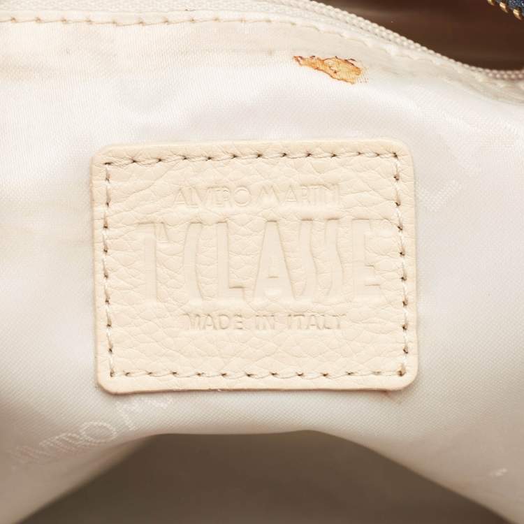 Pre Owned Alviero Martini 1A Classe Blue/Beige Denim and Leather Boston Bag