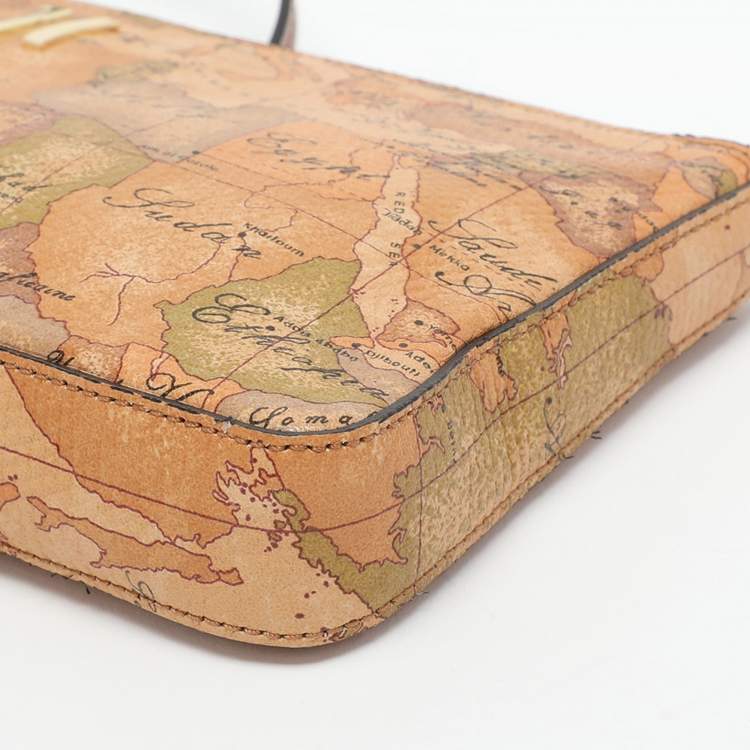 Pre Owned Alviero Martini 1A Classe Brown Geo Print Leather Clutch Wristlet Clutch