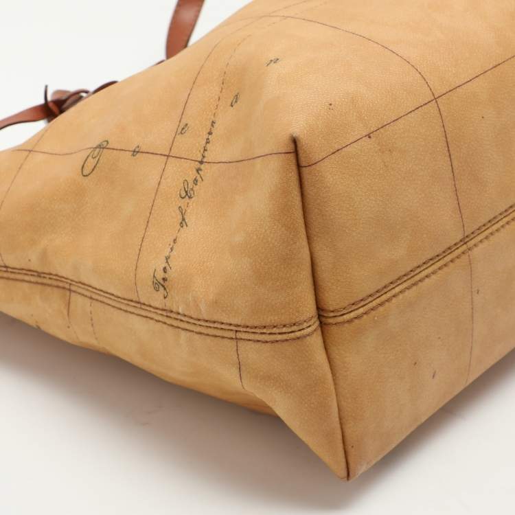 Pre Owned Alviero Martini 1A Classe Beige Geo Classic Printed Coated Canvas and Leather Tote
