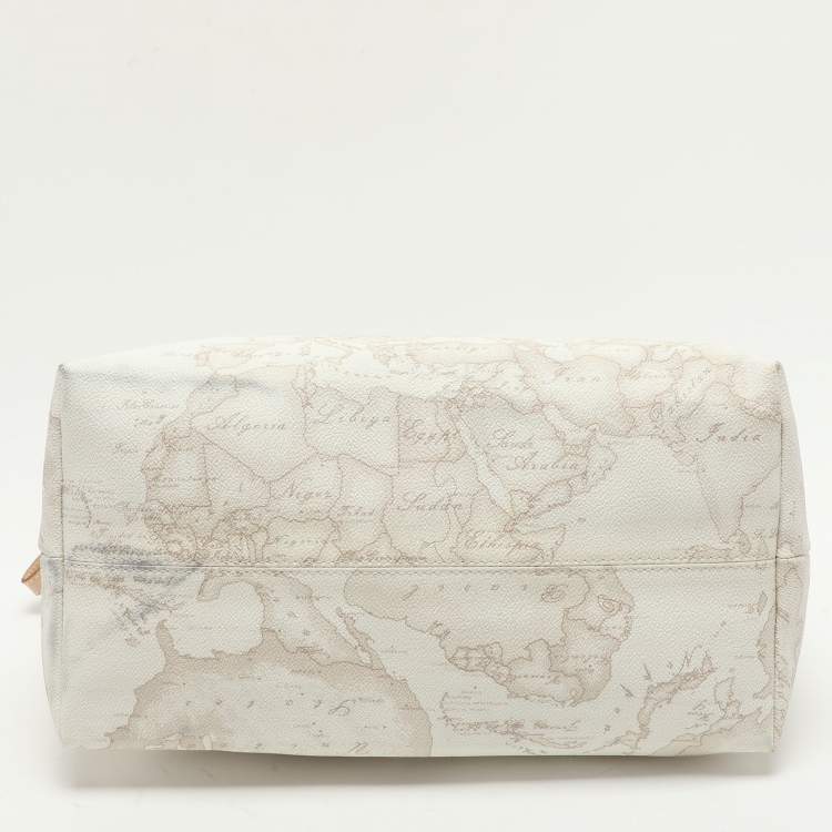 Pre Owned Alviero Martini 1A Classe White Geo Printed Coated Canvas and Leather Tote