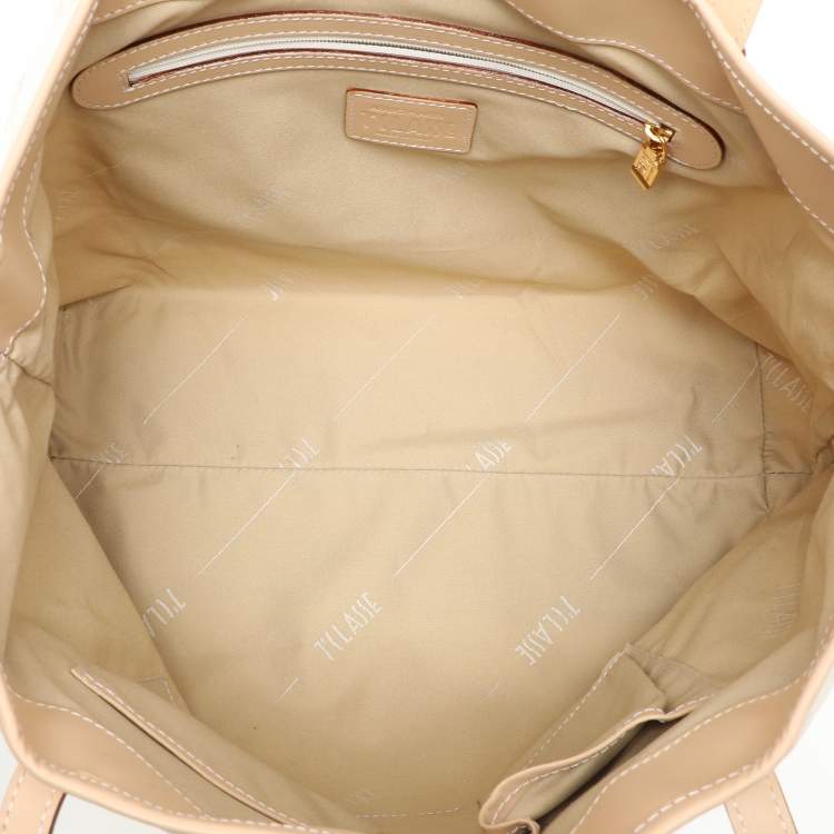 Pre Owned Alviero Martini 1A Classe White Geo Printed Coated Canvas and Leather Tote