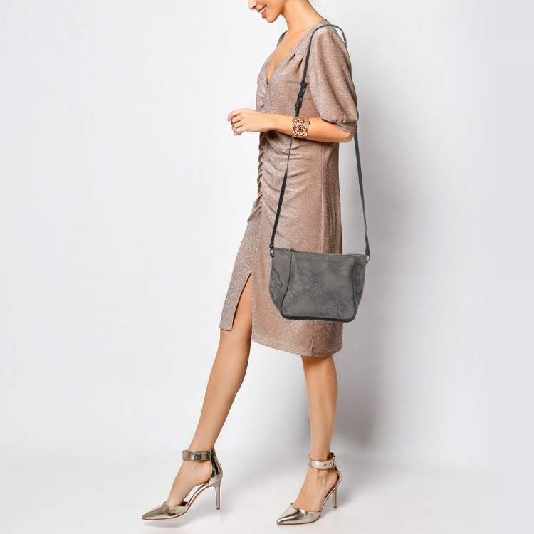 Pre Owned Alviero Martini 1A Classe Grey Coated Canvas and Leather Shoulder Bag