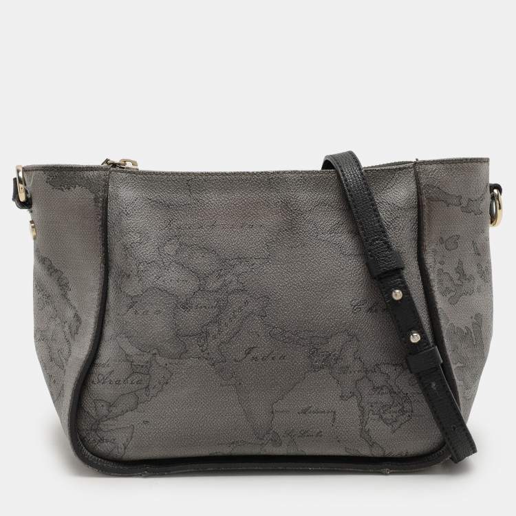 Pre Owned Alviero Martini 1A Classe Grey Coated Canvas and Leather Shoulder Bag