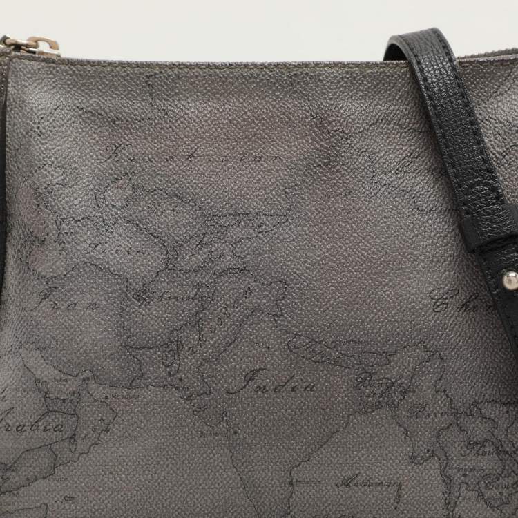 Pre Owned Alviero Martini 1A Classe Grey Coated Canvas and Leather Shoulder Bag