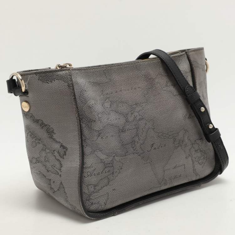 Pre Owned Alviero Martini 1A Classe Grey Coated Canvas and Leather Shoulder Bag
