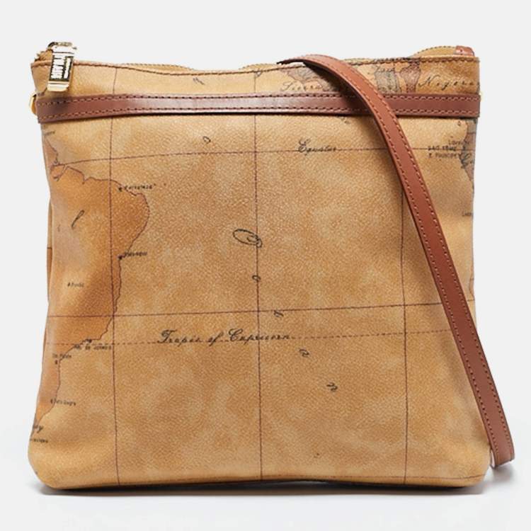 Pre Owned Alviero Martini 1A Classe Tan Geo Printed Coated Canvas Crossbody Bag
