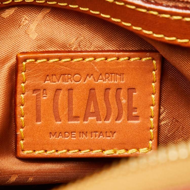 Pre Owned Alviero Martini 1A Classe Tan Geo Classic Print Coated Canvas and Leather Boston Bag