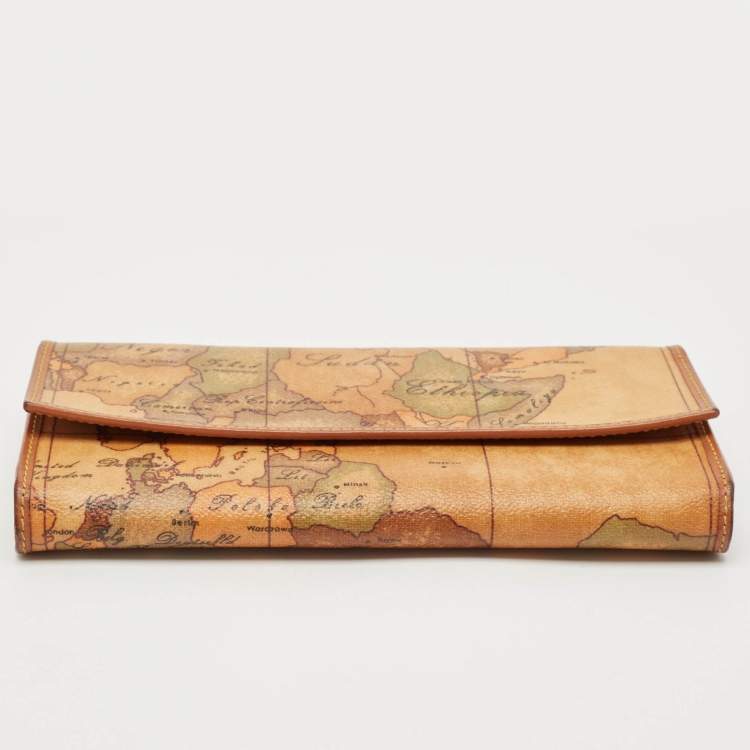 Pre Owned Alviero Martini 1A Classe Tan Geo Print Coated Canvas and Leather Flap Continental Wallet