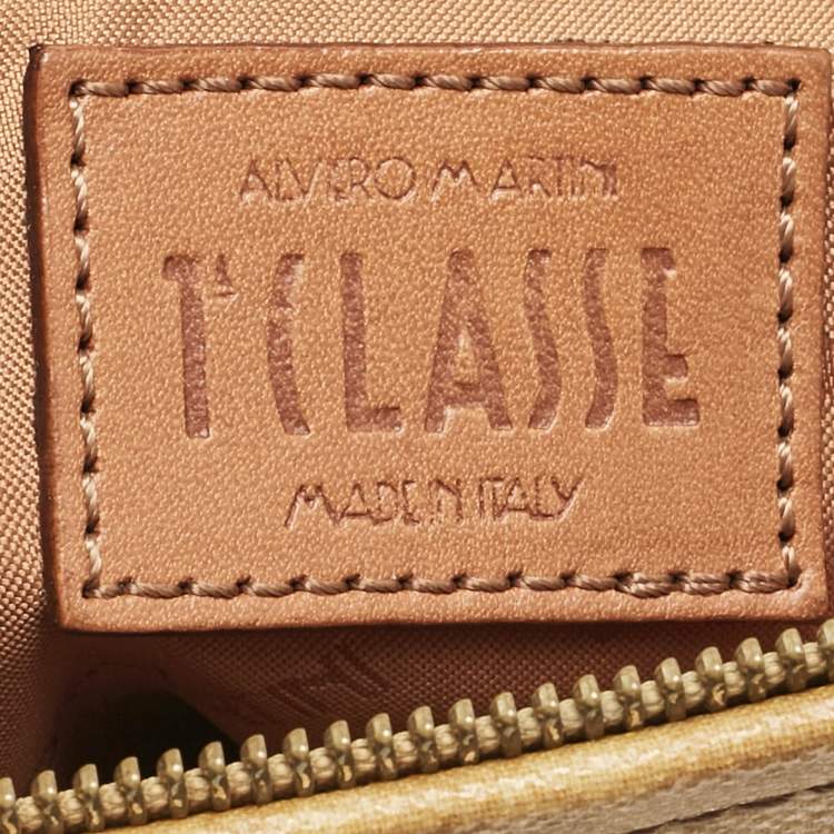 Pre Owned Alviero Martini 1A Classe Tan Coated Canvas and Leather Geo Print Zip Tote
