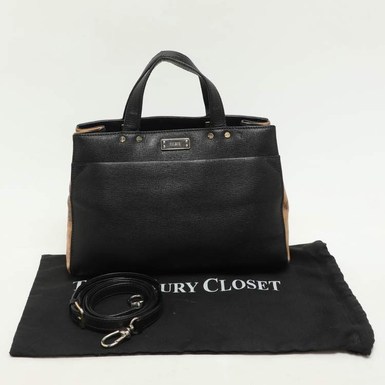Pre Owned Alviero Martini 1A Classe Black Coated Canvas and Leather Satchel