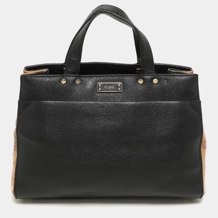 Pre Owned Alviero Martini 1A Classe Black Coated Canvas and Leather Satchel