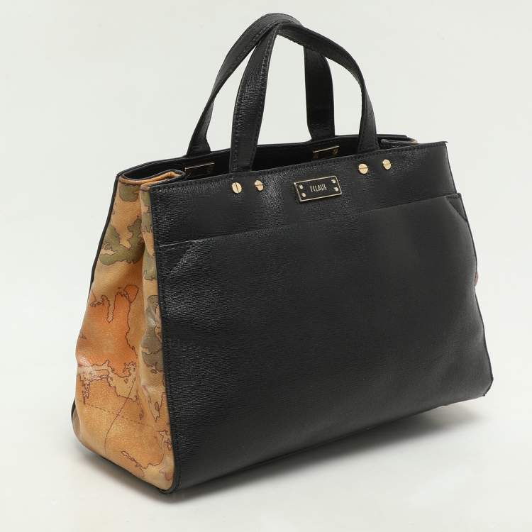Pre Owned Alviero Martini 1A Classe Black Coated Canvas and Leather Satchel