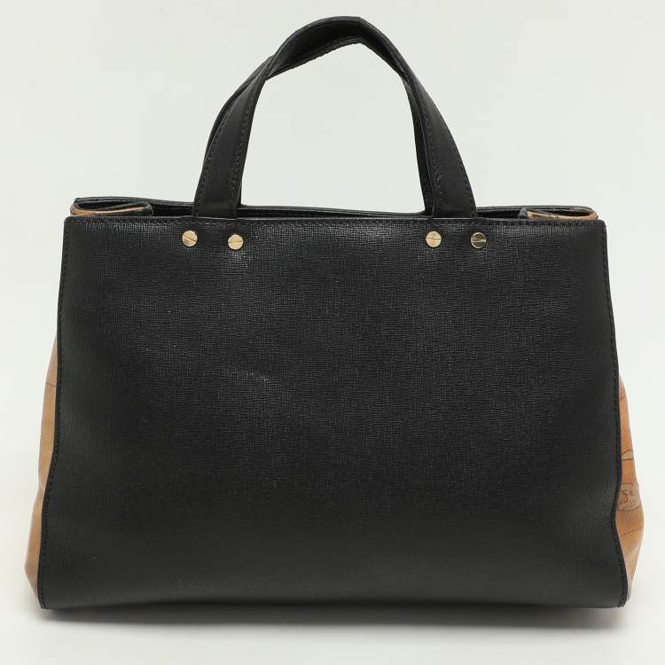 Pre Owned Alviero Martini 1A Classe Black Coated Canvas and Leather Satchel