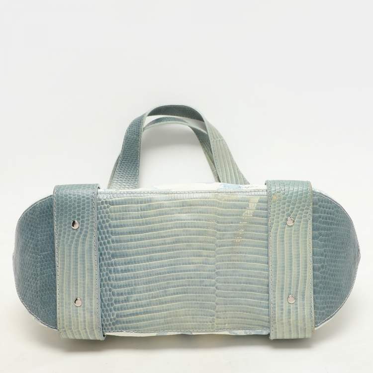 Pre Owned Alviero Martini 1A Classe Blue Geo Print Coated Canvas Vintage Shoulder Bag