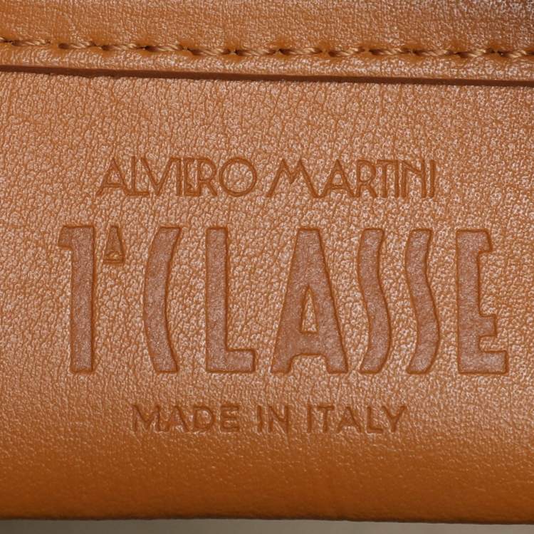 Pre Owned Alviero Martini 1A Classe Tan Geo Canvas and Python Embossed Leather Top Handle Bag