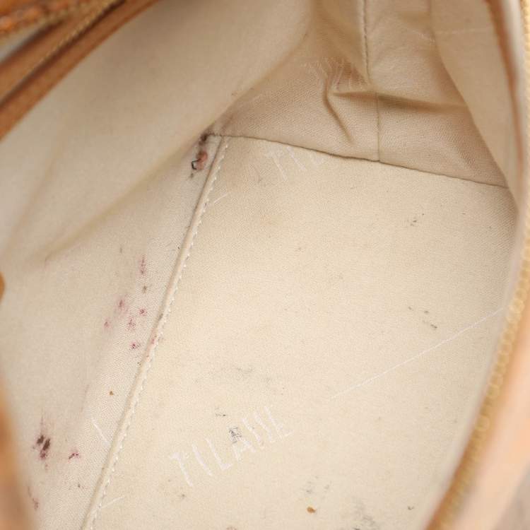 Pre Owned Alviero Martini 1A Classe Tan Geo Canvas and Python Embossed Leather Top Handle Bag