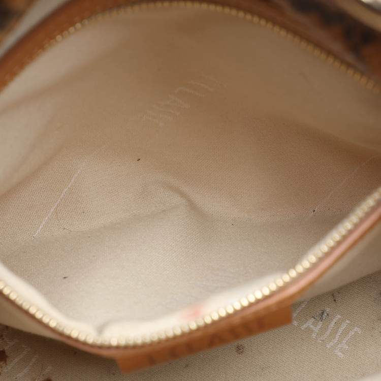 Pre Owned Alviero Martini 1A Classe Tan Geo Canvas and Python Embossed Leather Top Handle Bag
