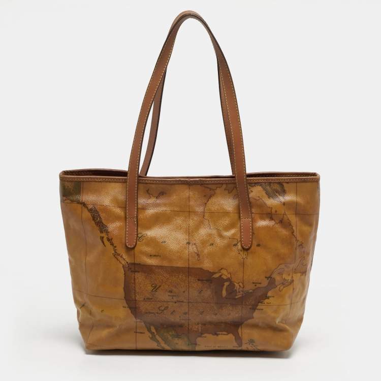 Pre Owned Alviero Martini 1A Classe Tan Geo Classic Print Leather Tote