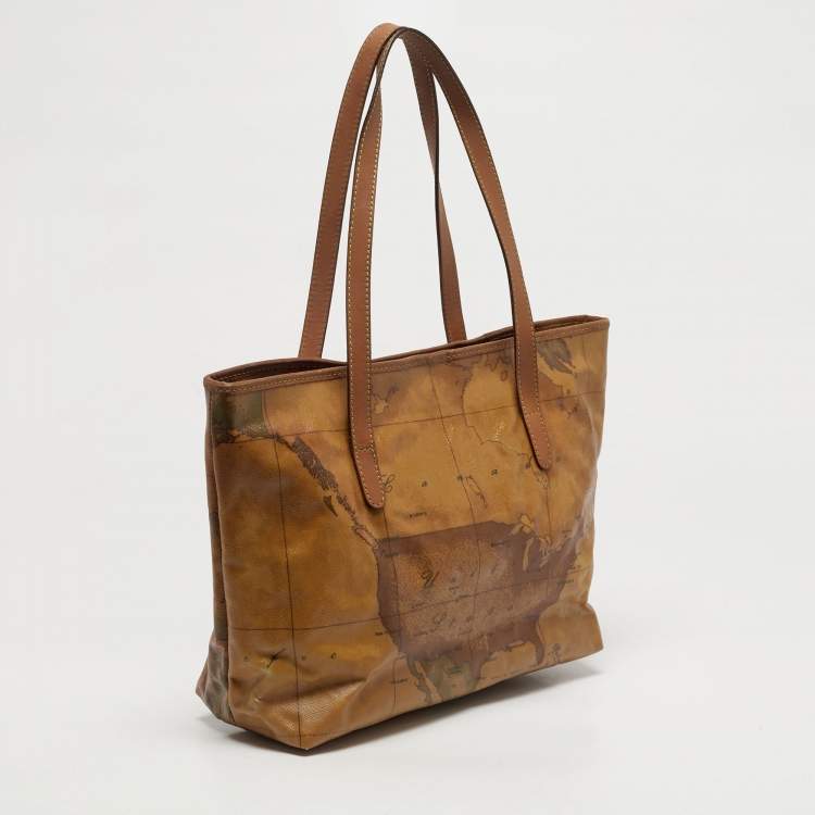 Pre Owned Alviero Martini 1A Classe Tan Geo Classic Print Leather Tote