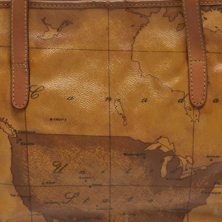 Pre Owned Alviero Martini 1A Classe Tan Geo Classic Print Leather Tote