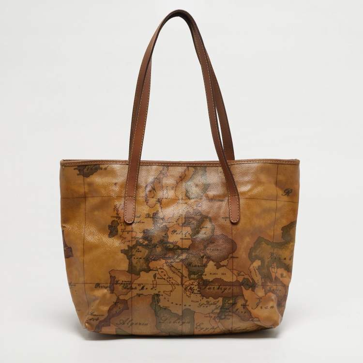 Pre Owned Alviero Martini 1A Classe Tan Geo Classic Print Leather Tote