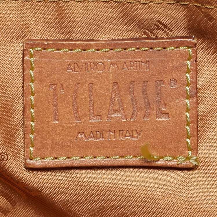 Pre Owned Alviero Martini 1A Classe Tan Geo Classic Print Leather Tote
