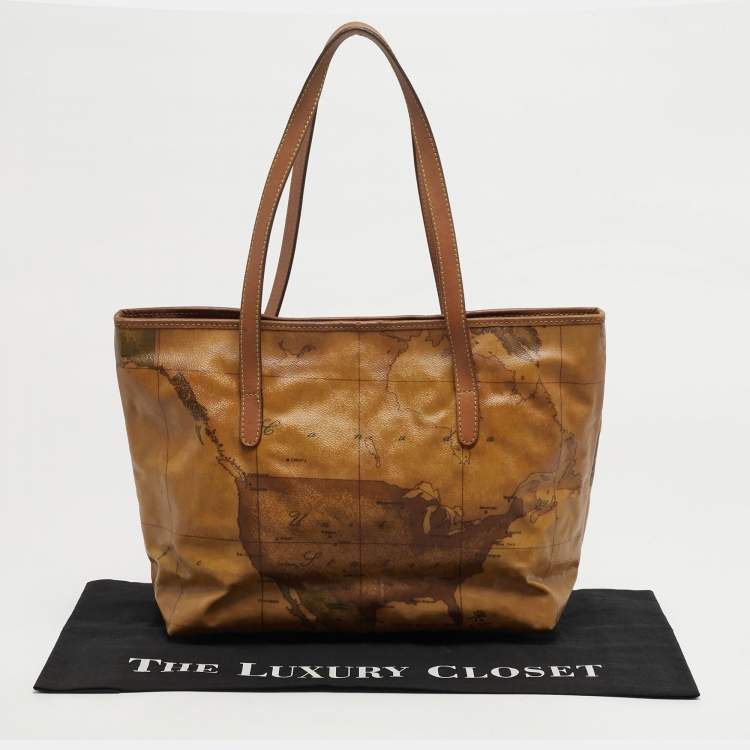 Pre Owned Alviero Martini 1A Classe Tan Geo Classic Print Leather Tote