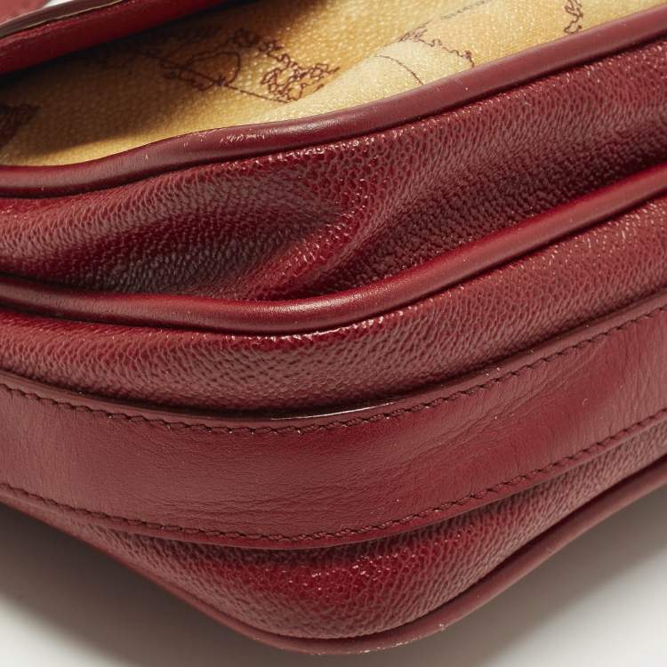 Pre Owned Alviero Martini 1A Classe Red/Tan Geo Print Coated Canvas and Leather Crossbody Bag