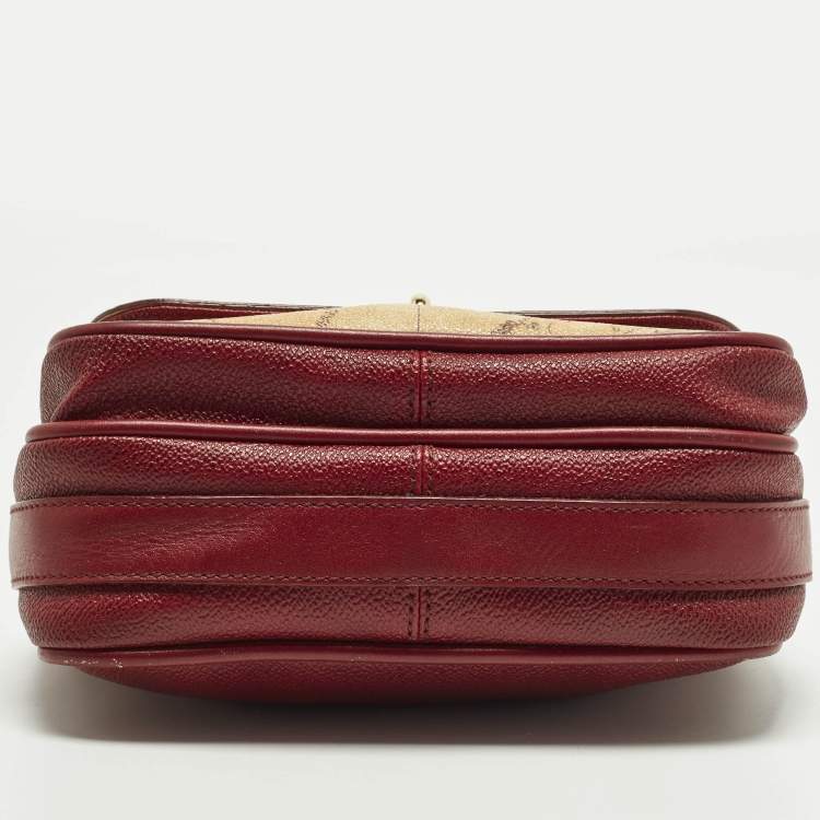 Pre Owned Alviero Martini 1A Classe Red/Tan Geo Print Coated Canvas and Leather Crossbody Bag