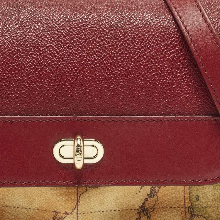 Pre Owned Alviero Martini 1A Classe Red/Tan Geo Print Coated Canvas and Leather Crossbody Bag