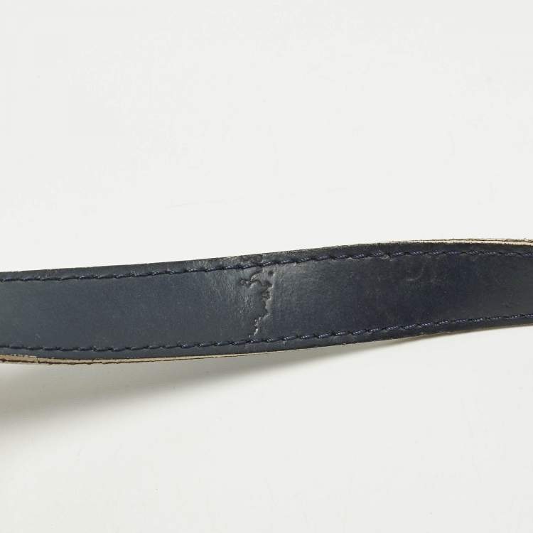 Pre Owned Alviero Martini 1A Classe Navy Blue Geo Embossed Leather Drawstring Bucket Bag