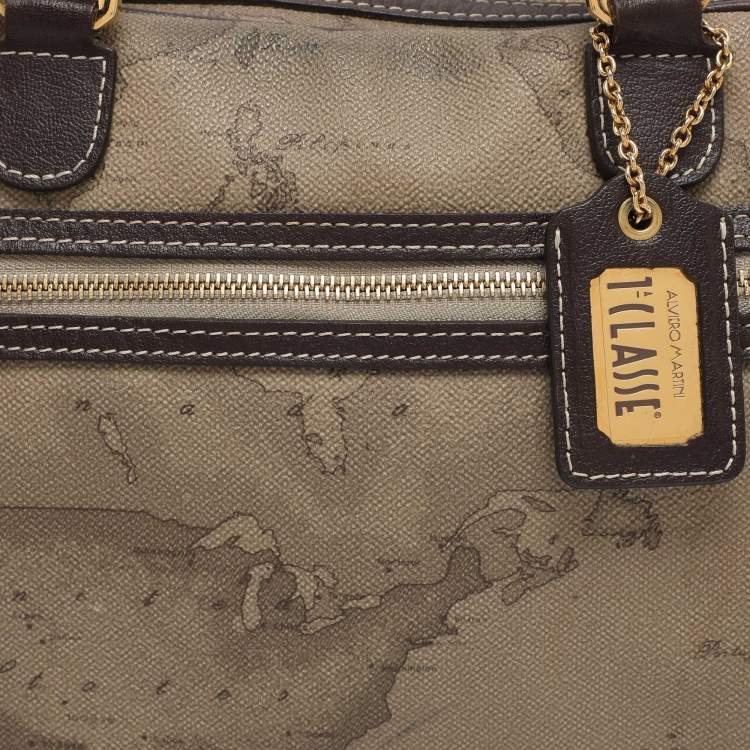 Pre Owned Alviero Martini 1A Classe Beige/Brown Geo Print Coated Canvas Satchel