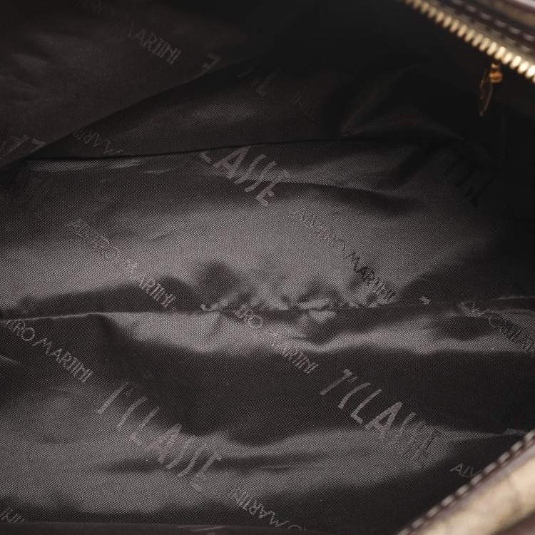 Pre Owned Alviero Martini 1A Classe Beige/Brown Geo Print Coated Canvas Satchel