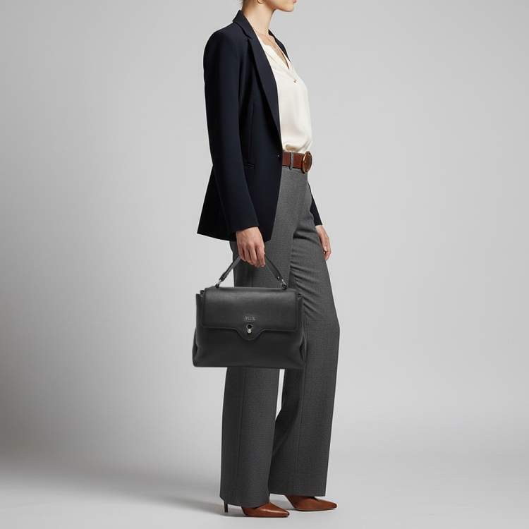 Pre Owned Alviero Martini 1A Classe Black Leather Top Handle Bag