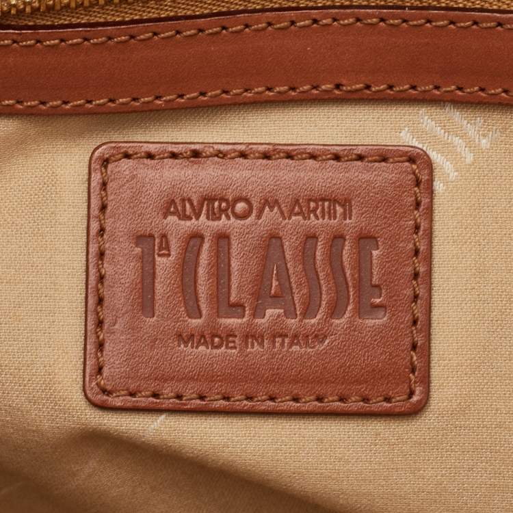 Pre Owned Alviero Martini 1A Classe Beige/Brown Geo Print Coated Canvas and Leather Dome Satchel