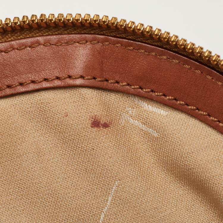 Pre Owned Alviero Martini 1A Classe Beige/Brown Geo Print Coated Canvas and Leather Dome Satchel