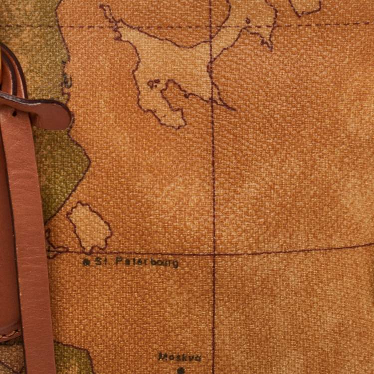 Pre Owned Alviero Martini 1A Classe Beige/Brown Geo Print Coated Canvas and Leather Dome Satchel