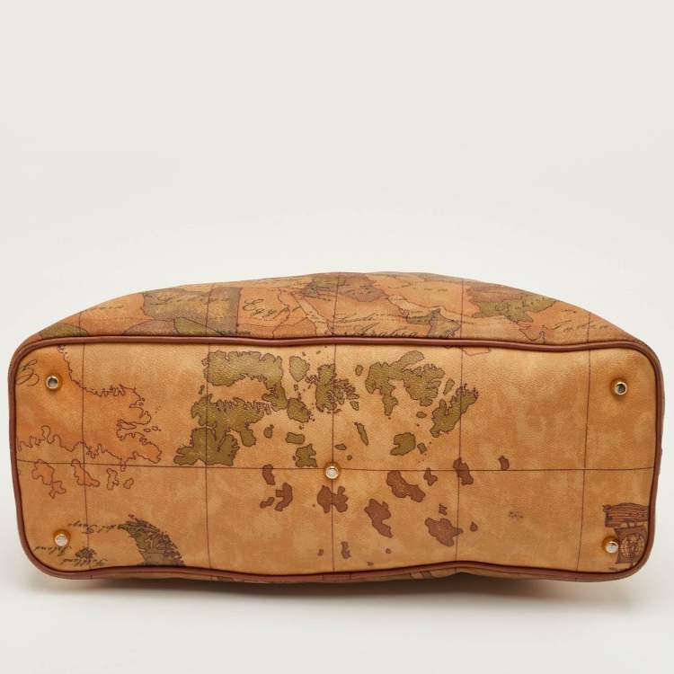 Pre Owned Alviero Martini 1A Classe Beige/Brown Geo Print Coated Canvas and Leather Dome Satchel