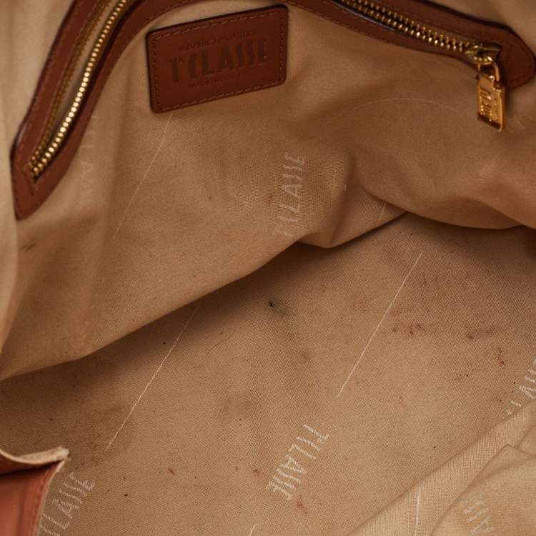 Pre Owned Alviero Martini 1A Classe Beige/Brown Geo Print Coated Canvas and Leather Dome Satchel