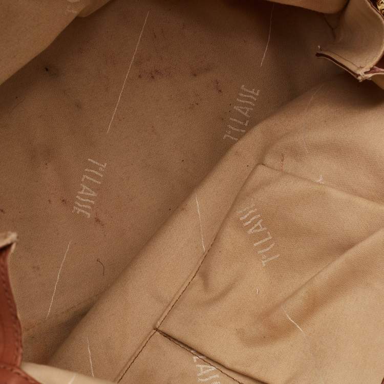 Pre Owned Alviero Martini 1A Classe Beige/Brown Geo Print Coated Canvas and Leather Dome Satchel