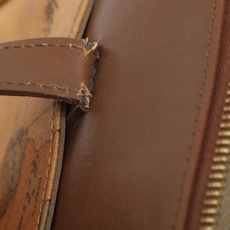 Pre Owned Alviero Martini 1A Classe Tan/Brown Geo Print Coated Canvas and Leather Tote