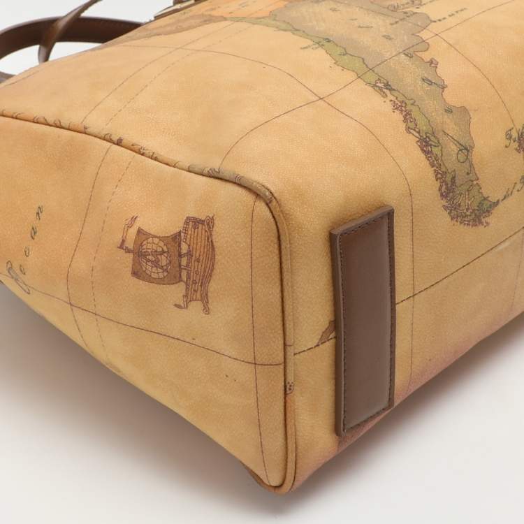 Pre Owned Alviero Martini 1A Classe Tan/Brown Geo Print Coated Canvas and Leather Tote