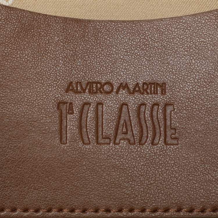 Pre Owned Alviero Martini 1A Classe Tan/Brown Geo Print Coated Canvas and Leather Tote