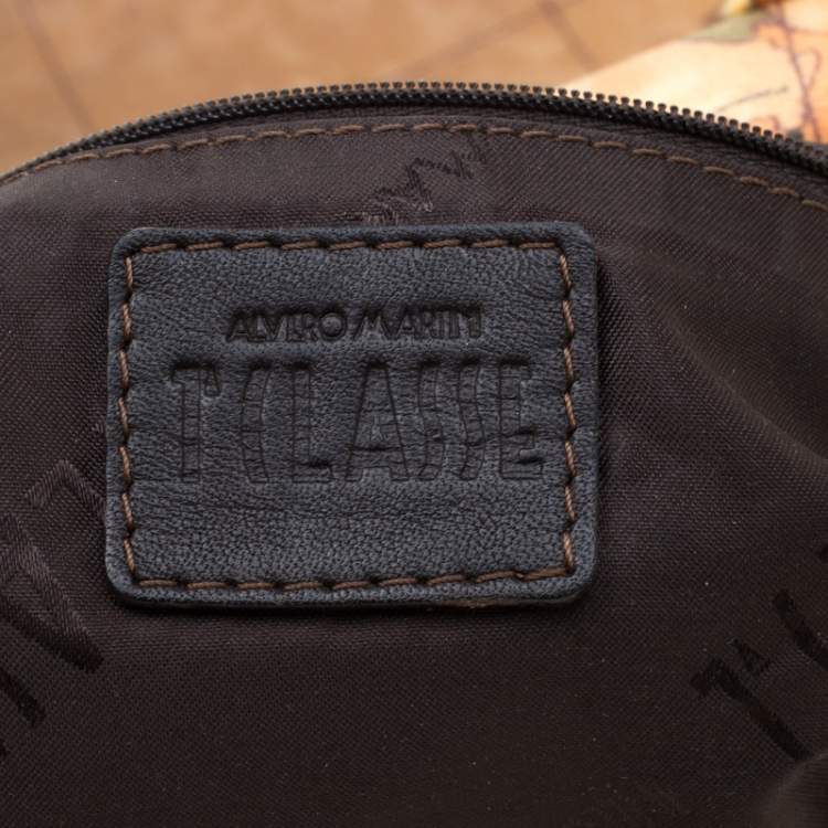 Pre Owned Alviero Martini 1A Classe Brown Geo Print Coated Canvas Satchel