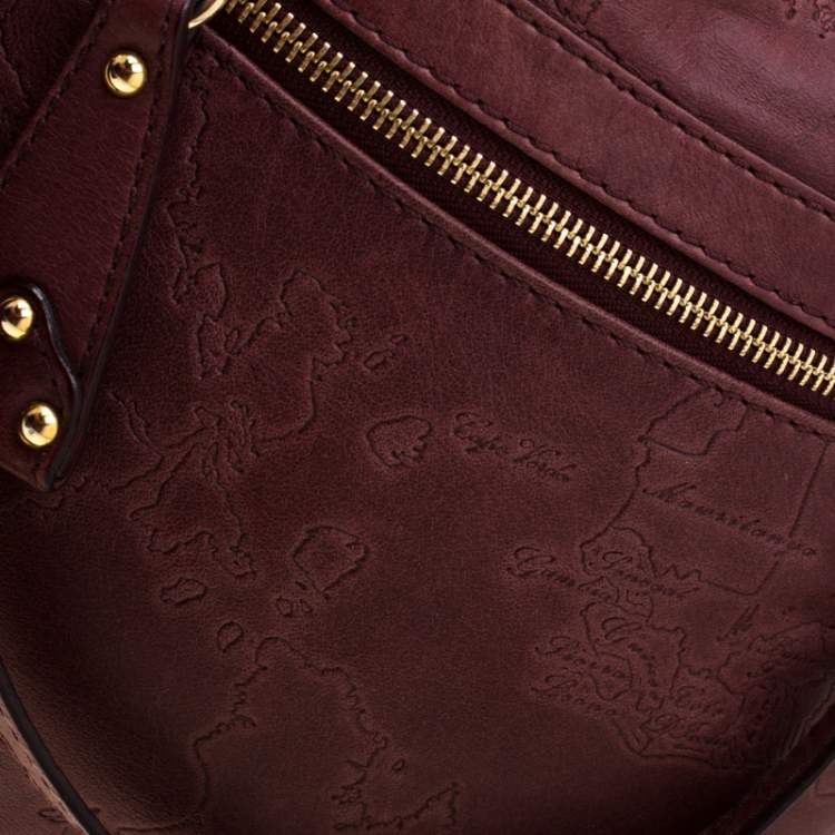 Pre Owned Alviero Martini 1A Classe Marron Map Embossed Leather Shoulder Bag