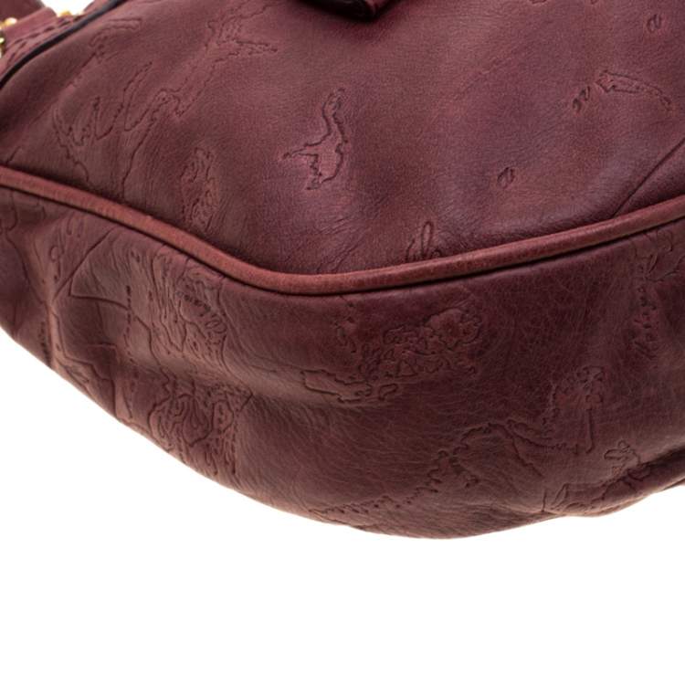 Pre Owned Alviero Martini 1A Classe Marron Map Embossed Leather Shoulder Bag
